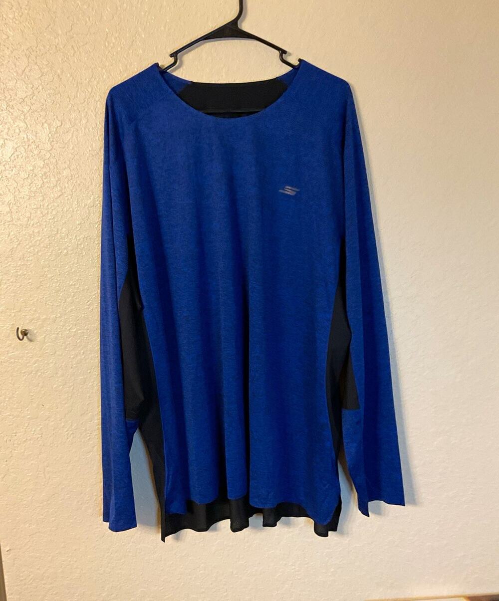 Skechers Men's Long Sleeve Crew Neck Blue/Black Logo Tee 2xL